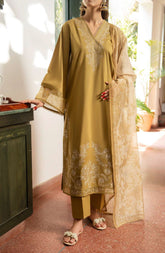 3-PC Stitched Embroidered Cotton Lawn By Casual Lite | Outfit-05 Earthy Tone